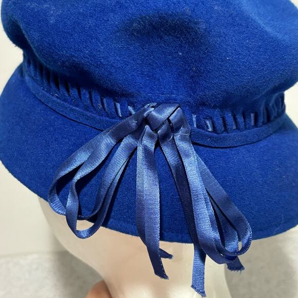 Royal blue Glenover felted wool pillbox hat vintage mid century ribbon trim - Picture 8 of 10
